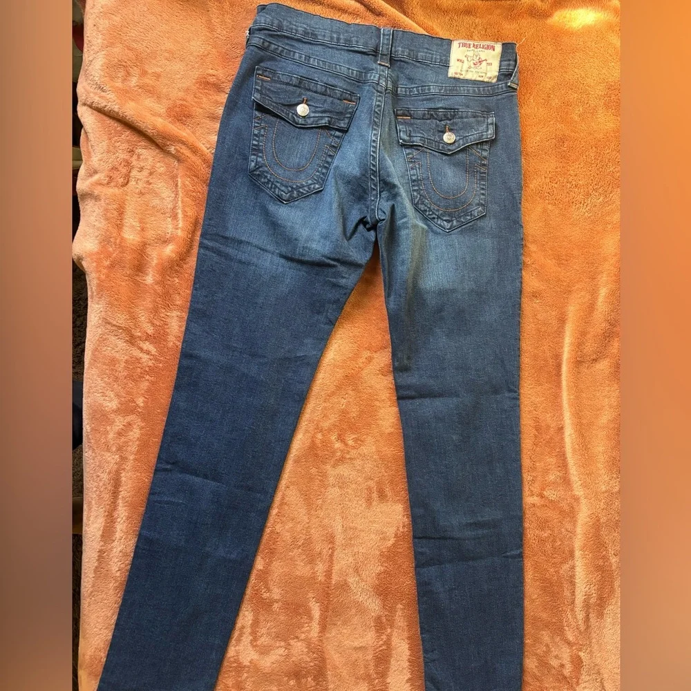 True Religion Rocco Relaxed Skinny Jeans Dark Wash Flap Pockets - Picture 4 of 8